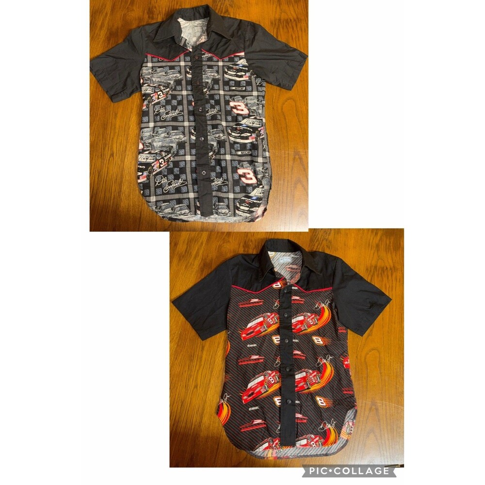 Custom Made w/ Vtg Fabric Dale Earnhardt Sr & Jr Men’s S Button Up’s #3 #8